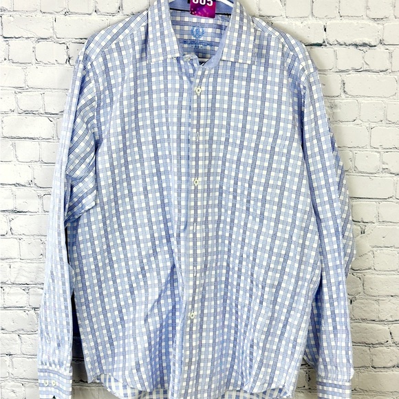 Bugatchi Other - Bugatchi Uomo Button Up Mens Fits Sz Large Starched Blue/white Plaid Preppy